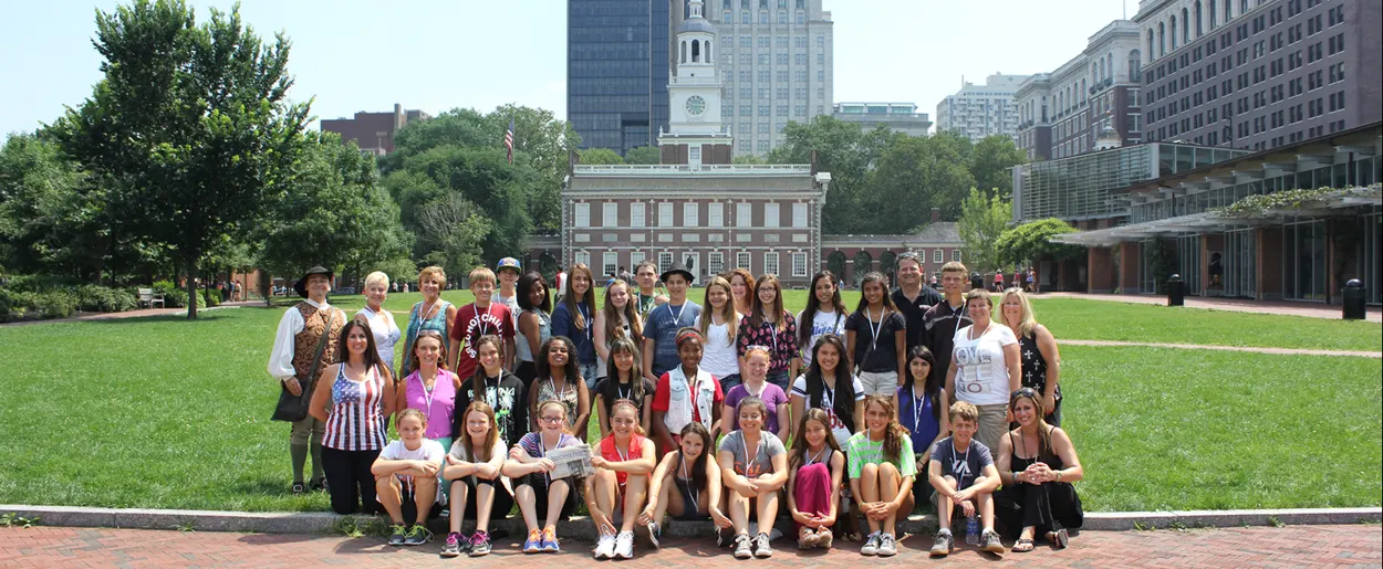 School group gathered at Independence Hall